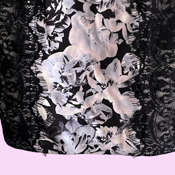Saks Dress Womens 6 Black White Floral Black Lace Bodycon Sleeveless Zip Up‎ - Picture 8 of 12